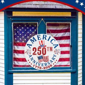 1 pc Wooden plaque decoration for the 250th anniversary of American Independence Day, circular doorplate pendant, wall decoration