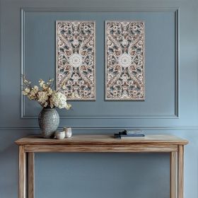 02 PCS Distressed Carved Wood Wall Decor Set