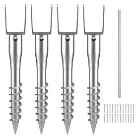 No Dig Ground Anchor, 4 Pack 3.94 x 2.76 x 27.56 in DIY Screw in Post Stake, Includes 6 Lag Bolts & a Rebar, U-Shape Heavy Duty Steel Post Holder