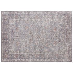 Machine Washable Area Rug 5x7, Non-Slip Traditional Flower Print Floor Carpet for Living Room, Bedroom, Grey and Brown