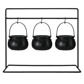 3 Witches Cauldron Serving Bowls On Rack Black Plastic Candy Bucket Cauldron For Indoor Outdoor Home Kitchen Decoration (Option: Default)