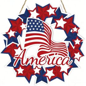 Wooden plaque pendants, holiday plaques, wall signs, signage decorations, hanging paintings, Independence Day in the United States (Color: 1, size: 30cm)
