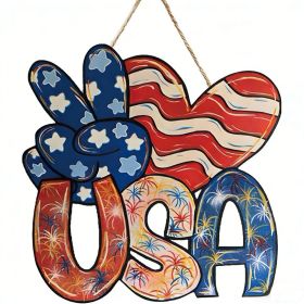 Wooden plaque pendants, holiday plaques, wall signs, signage decorations, hanging paintings, Independence Day in the United States (Color: 2, size: 30cm)