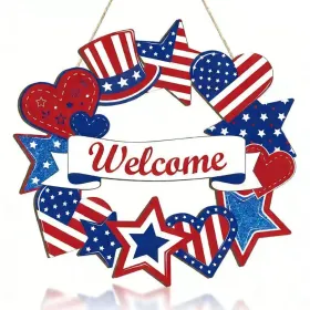 Wooden plaque pendants, holiday plaques, wall signs, signage decorations, hanging paintings, Independence Day in the United States (Color: 19, size: 30cm)