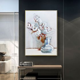 Hand Painted Oil Painting Abstract White Flowers Oil Painting Large Original Floral Canvas Wall Art Modern Living Room Flower Painting Bedroom De (style: 01, size: 60X90cm)