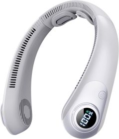 Portable Neck Fan that Blow Cold Air, LED Display, Rechargeable Hands-Free Wearable Cooling Personal Fan, 5 Speed, Neck Support (Color: Gray)